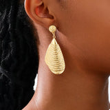 18K Gold-Plated Textured Dangle Earrings - Trendsi - Flyclothing LLC
