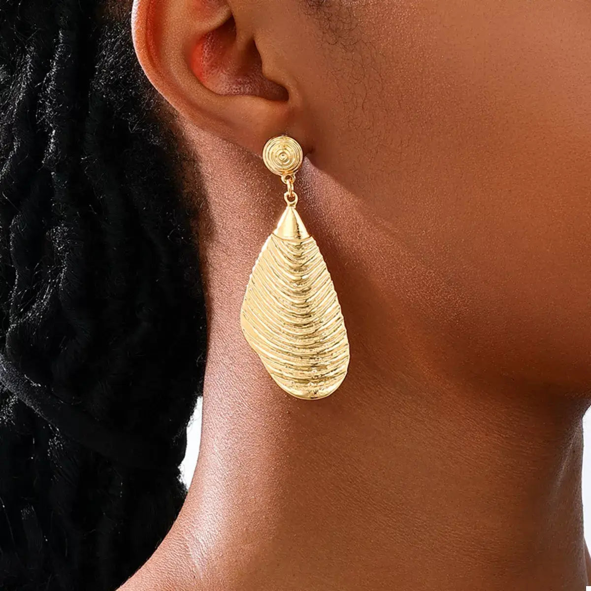 18K Gold-Plated Textured Dangle Earrings - Trendsi - Flyclothing LLC
