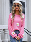 Angel Wings Flower Round Neck Long Sleeve Sweater - Trendsi