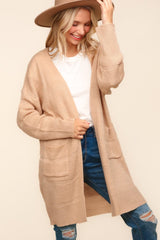 Haptics Stripe Textured Open Front Cardigan with Pockets - Trendsi