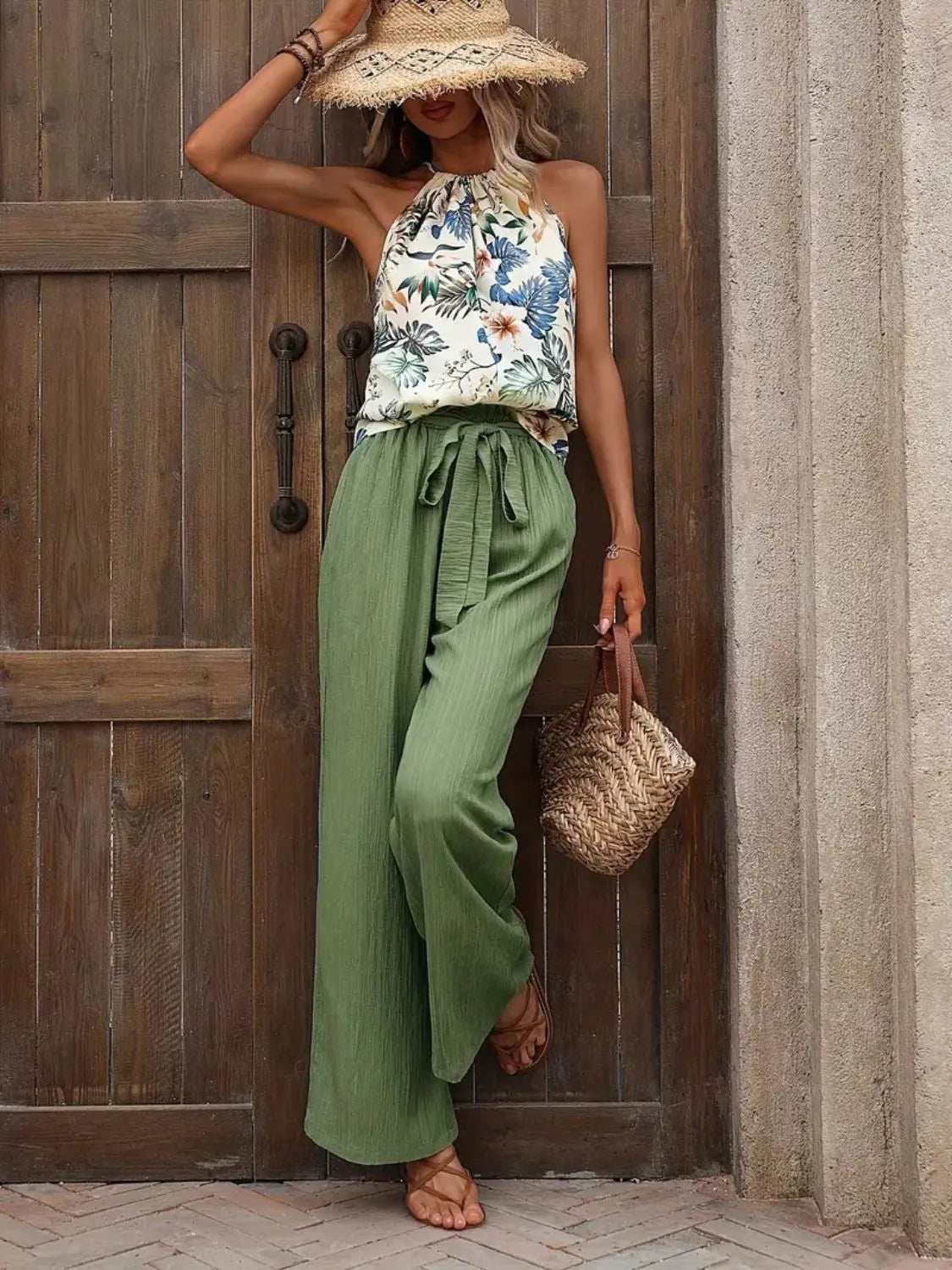 Printed Tank Top and Wide Leg Pants Set - Trendsi - Flyclothing LLC