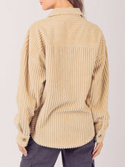 Button Up Long Sleeve Corduroy Jacket - Trendsi