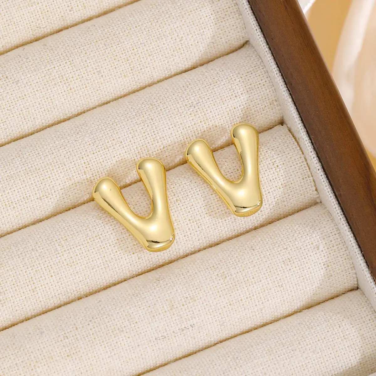 18K Gold-Plated Bubble Letter Stud Earrings - Trendsi - Flyclothing LLC