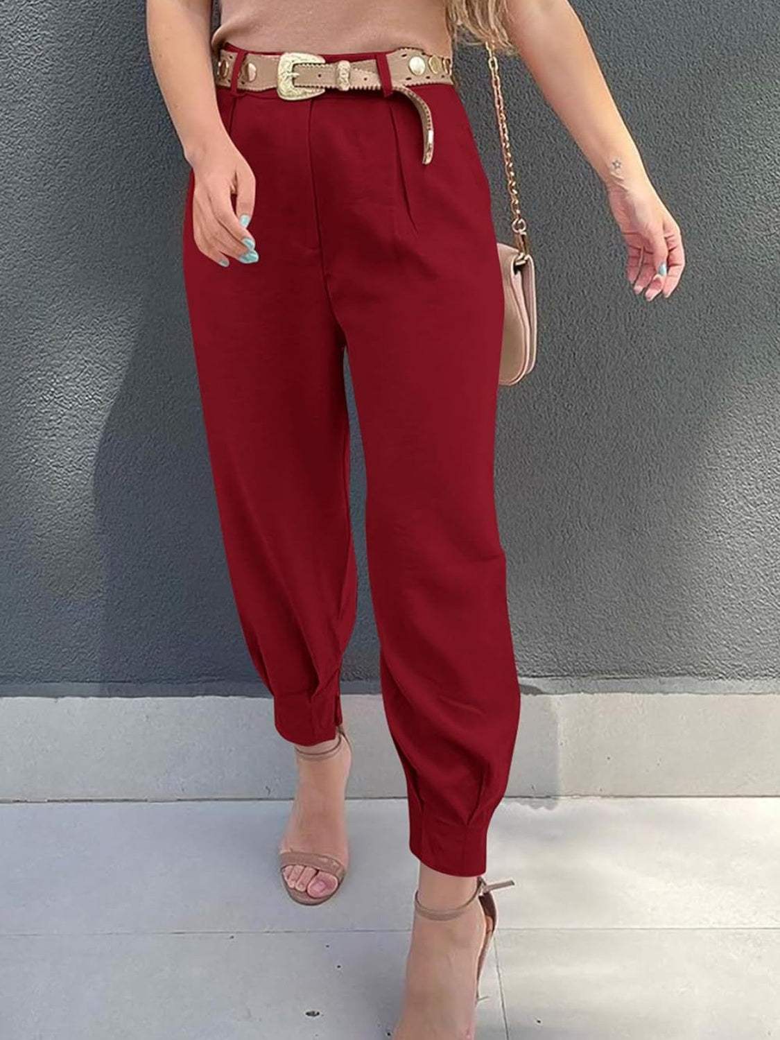 High Waist Cropped Pants - Trendsi - Flyclothing LLC