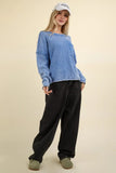VERY J Mineral Washed Exposed Seam Sweater - Trendsi