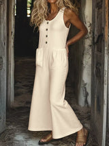 Sleeveless Button Front Wide Leg Jumpsuit - Trendsi - Flyclothing LLC