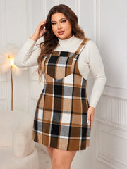 Plus Size Plaid Wide Strap Overall Dress - Trendsi