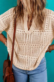 Openwork Johnny Collar Half Sleeve Knit Top - Trendsi - Flyclothing LLC