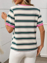 Contrast Striped Round Neck Short Sleeve T-Shirt - Trendsi - Flyclothing LLC