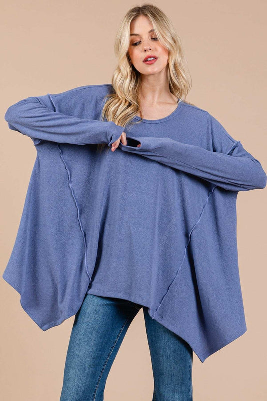 Ces Femme Asymmetrical Long Sleeve top - Trendsi - Flyclothing LLC