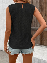 Lace Detail Eyelet Round Neck Tank - Trendsi - Flyclothing LLC
