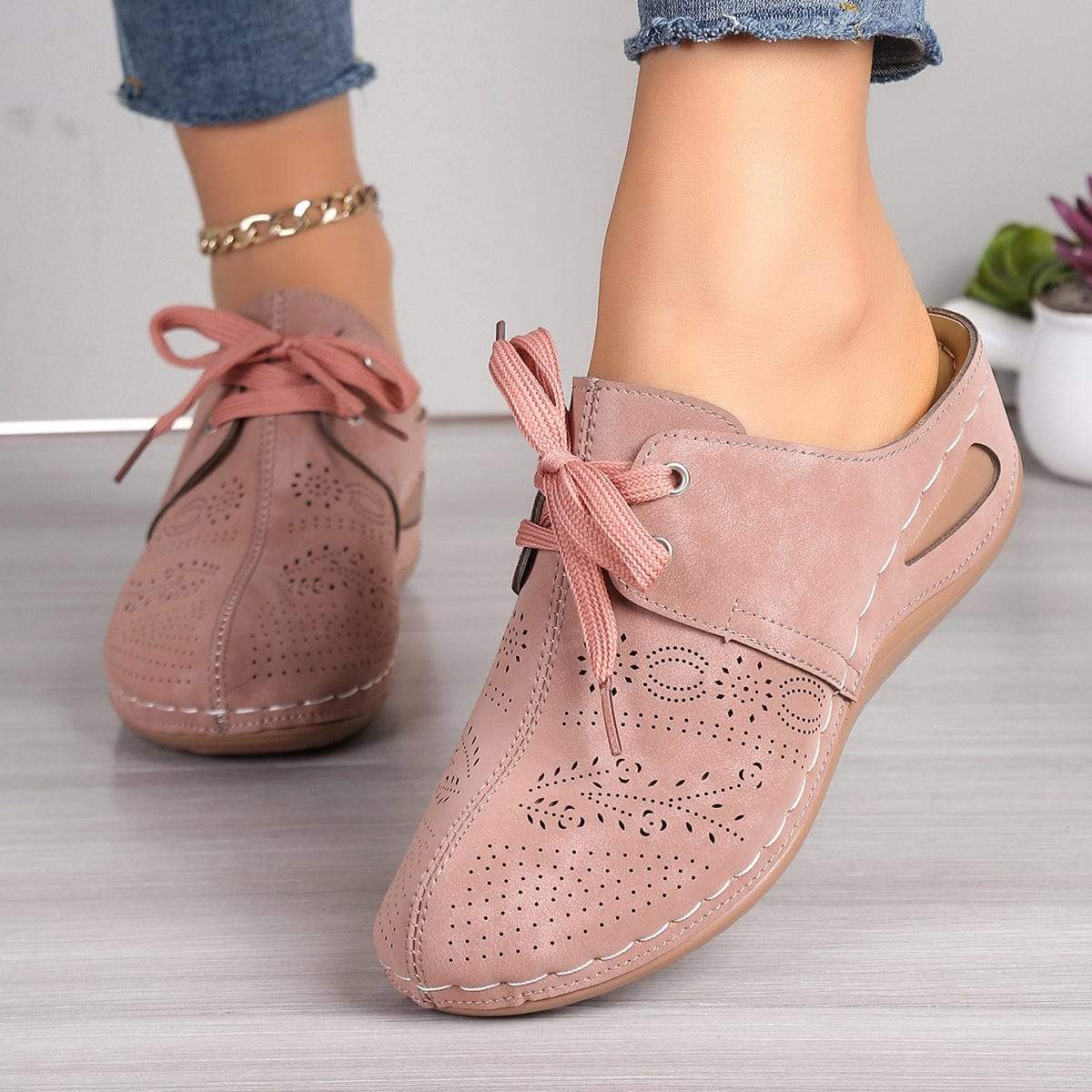 Lace-Up Round Toe Wedge Sandals - Trendsi - Flyclothing LLC