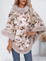 Furry Contrast Three-Quarter Poncho - Trendsi - Flyclothing LLC