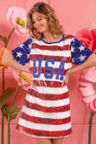 BiBi American Flag Theme Usa Print Sequin Dress - Trendsi - Flyclothing LLC
