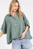 Mittoshop Mineral Wash Gauze Dolman Sleeve Button Down Shirt - Trendsi