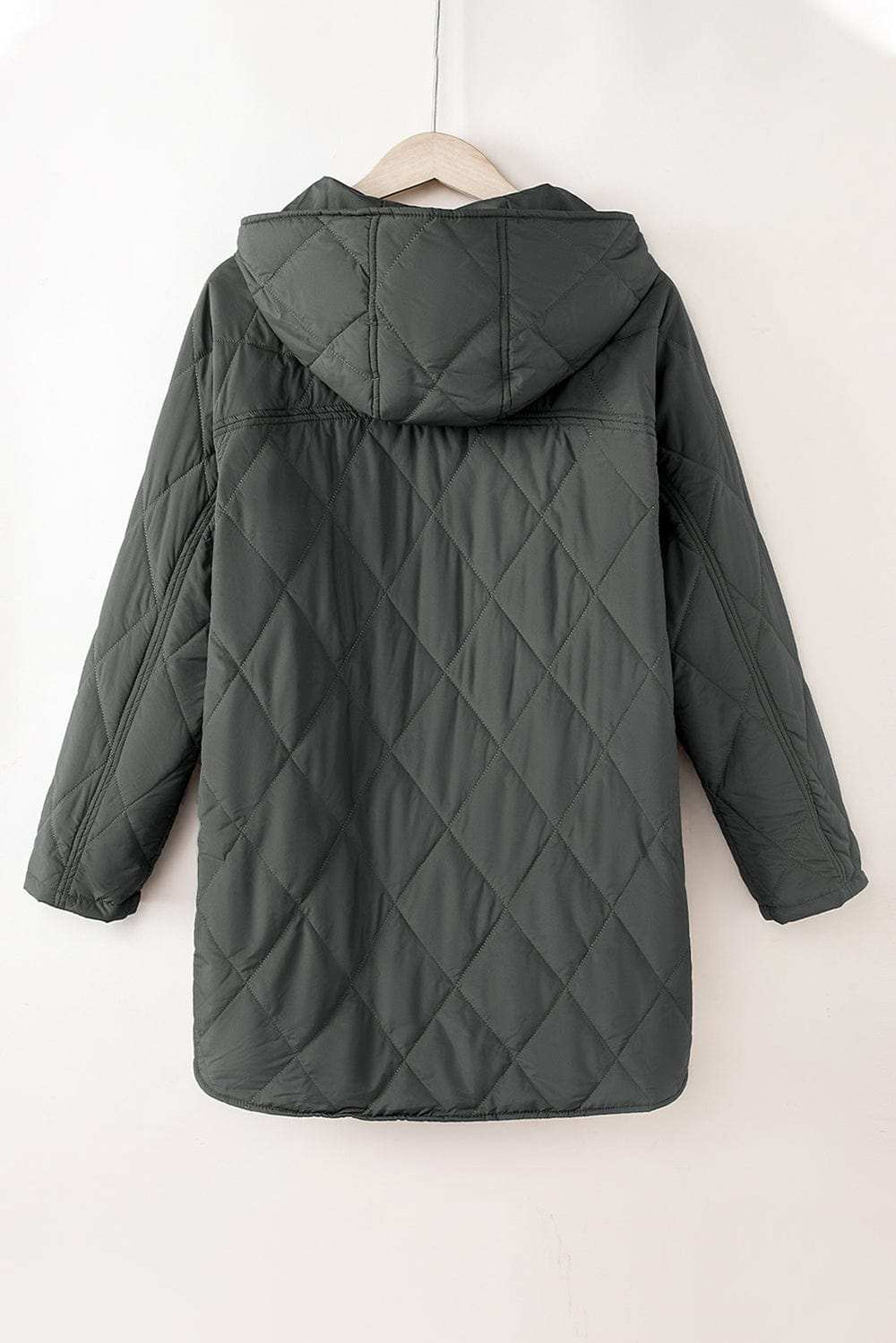 Snap Down Long Sleeve Quilted Winter Coat - Trendsi - Flyclothing LLC