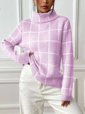 Plaid Turtleneck Long Sleeve Sweater - Trendsi - Flyclothing LLC