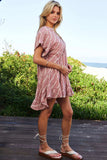 Davi & Dani Embroidery V Neck Short Sleeve Ruffled Mini Dress - Trendsi - Flyclothing LLC
