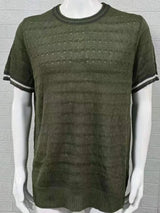 Men's Plus Size Texture Round Neck Contrast Trim T-Shirt - Trendsi - Flyclothing LLC
