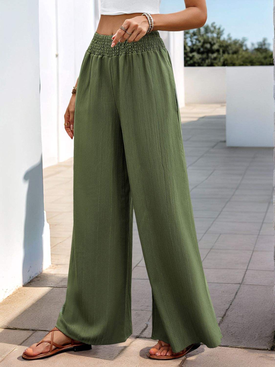 Perfee Smocked Wide Leg Pants - Trendsi - Flyclothing LLC