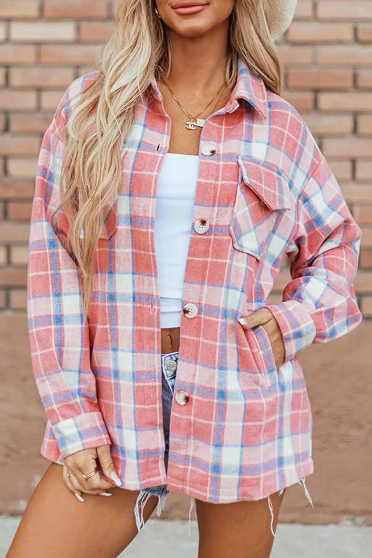 Plaid Button Up Long Sleeve Shacket - Trendsi - Flyclothing LLC
