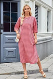 Lovelet Contrast Striped Half Sleeve Midi Tee Dress - Trendsi