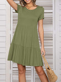 Round Neck Short Sleeve Mini Tee Dress - Trendsi - Flyclothing LLC