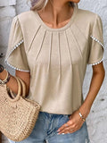 Full Size Round Neck Petal Sleeve Blouse Plus Size - Trendsi