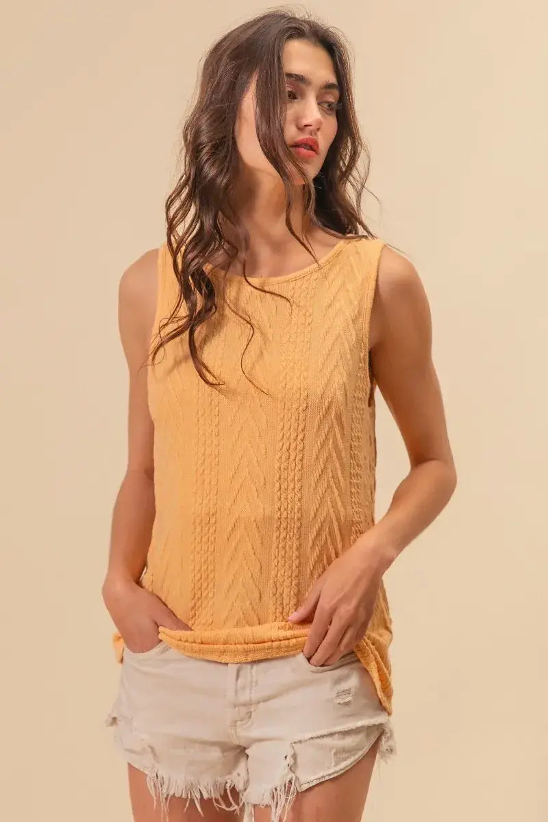 BiBi Textured Sweather Knit Twist Back Sleeveless Top - Trendsi - Flyclothing LLC