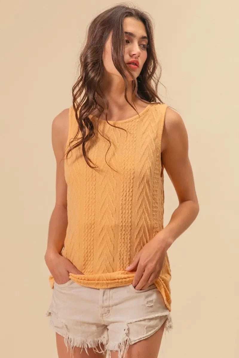 BiBi Textured Sweather Knit Twist Back Sleeveless Top - Trendsi - Flyclothing LLC
