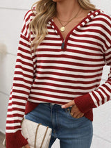 Perfee Striped Long Sleeve Hooded Sweater - Trendsi - Flyclothing LLC