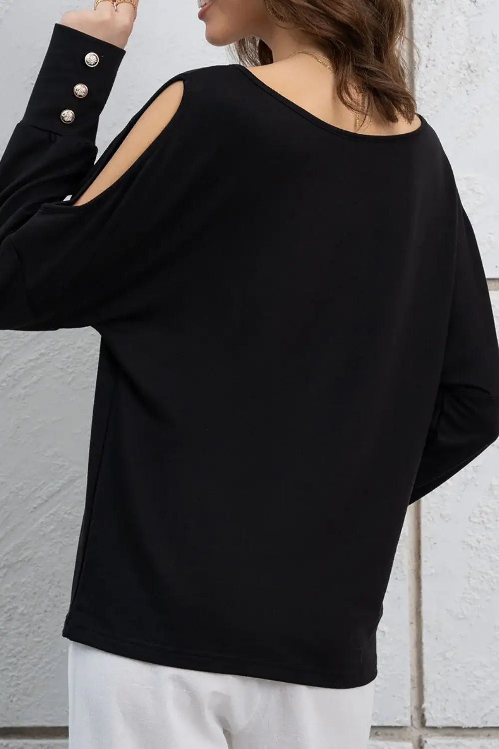 Cutout Round Neck Long Sleeve Top - Trendsi - Flyclothing LLC