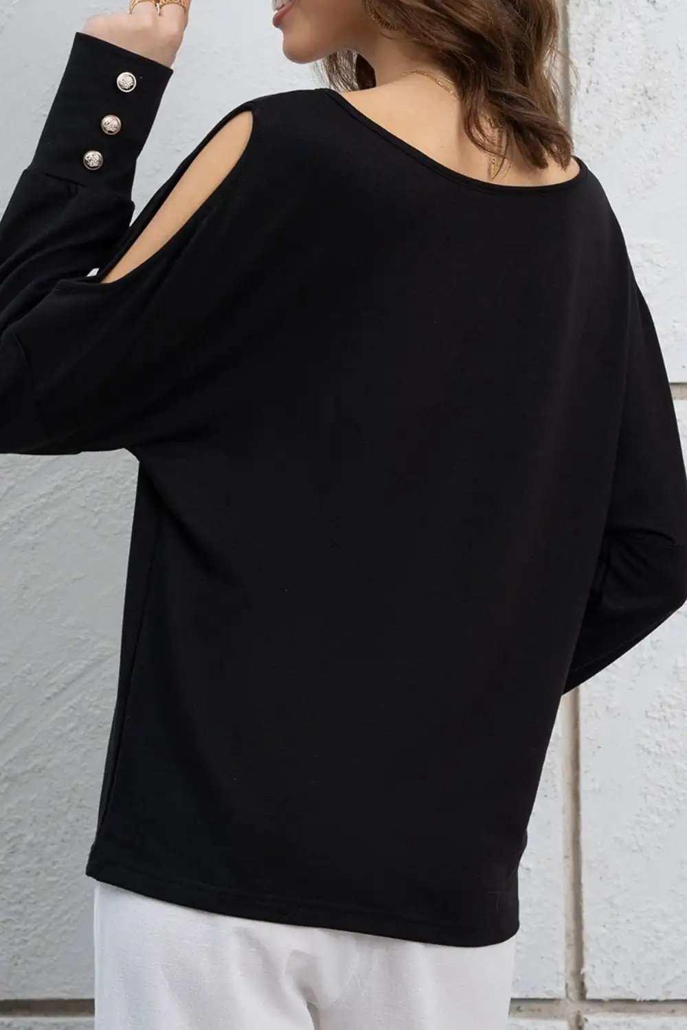 Cutout Round Neck Long Sleeve Top - Trendsi - Flyclothing LLC