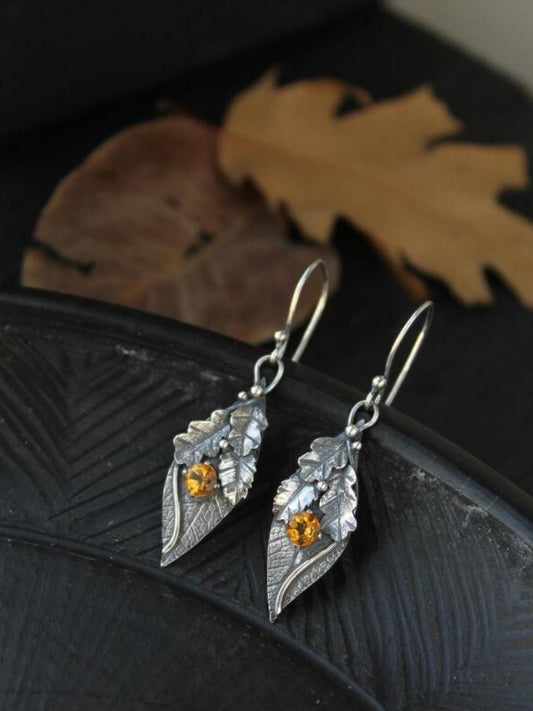 Alloy Rhinestone Leaf Shape Earrings - Trendsi