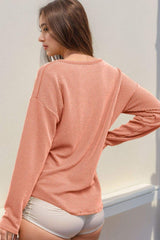 Double Take Striped Notched Long Sleeve T-Shirt - Trendsi - Flyclothing LLC