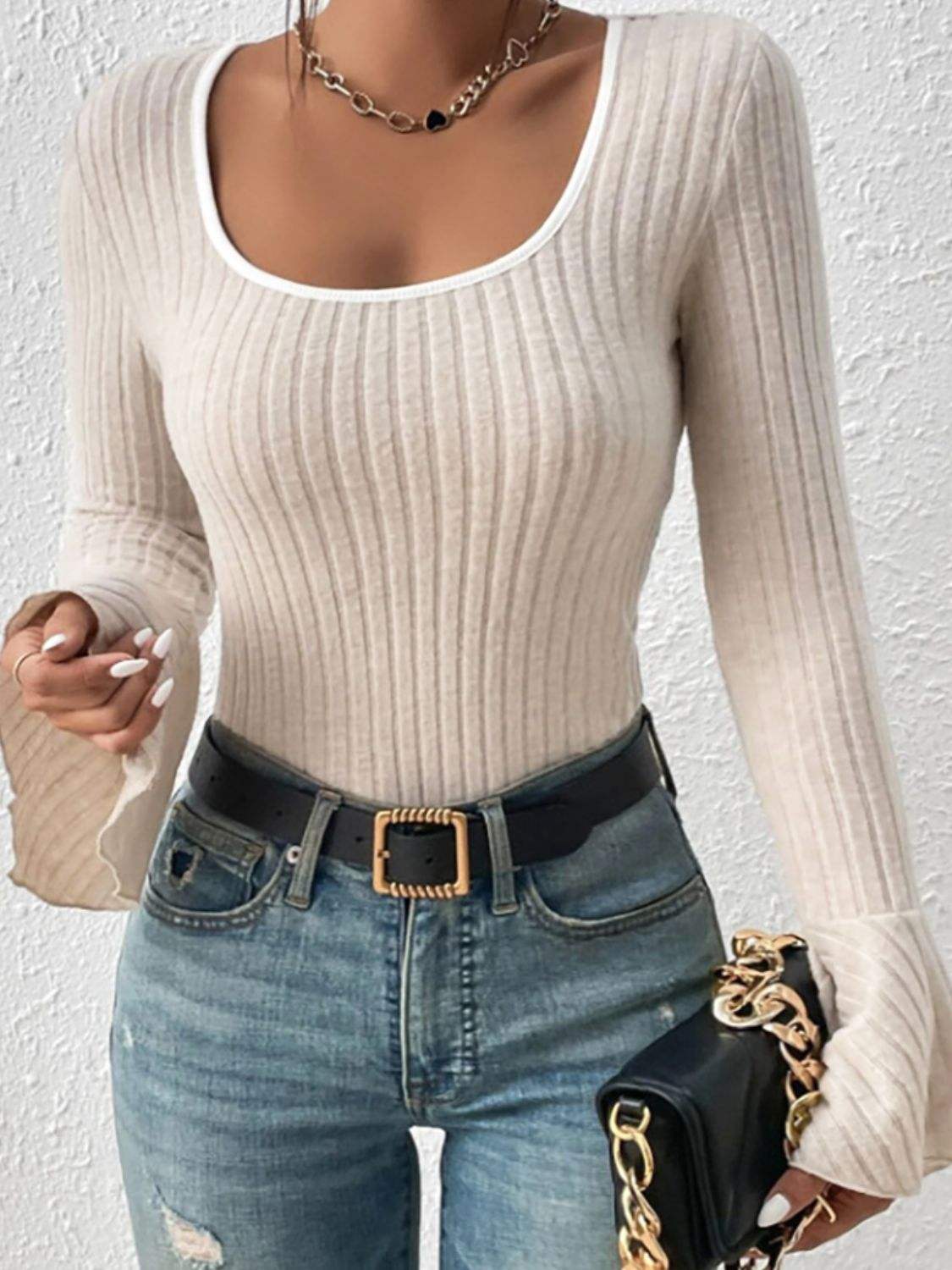 Scoop Neck Long Sleeve T-Shirt - Trendsi - Flyclothing LLC