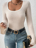 Scoop Neck Long Sleeve T-Shirt - Trendsi - Flyclothing LLC