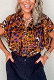 Leopard Notched Short Sleeve Blouse - Trendsi