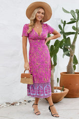 Printed Surplice Short Sleeve Dress - Trendsi