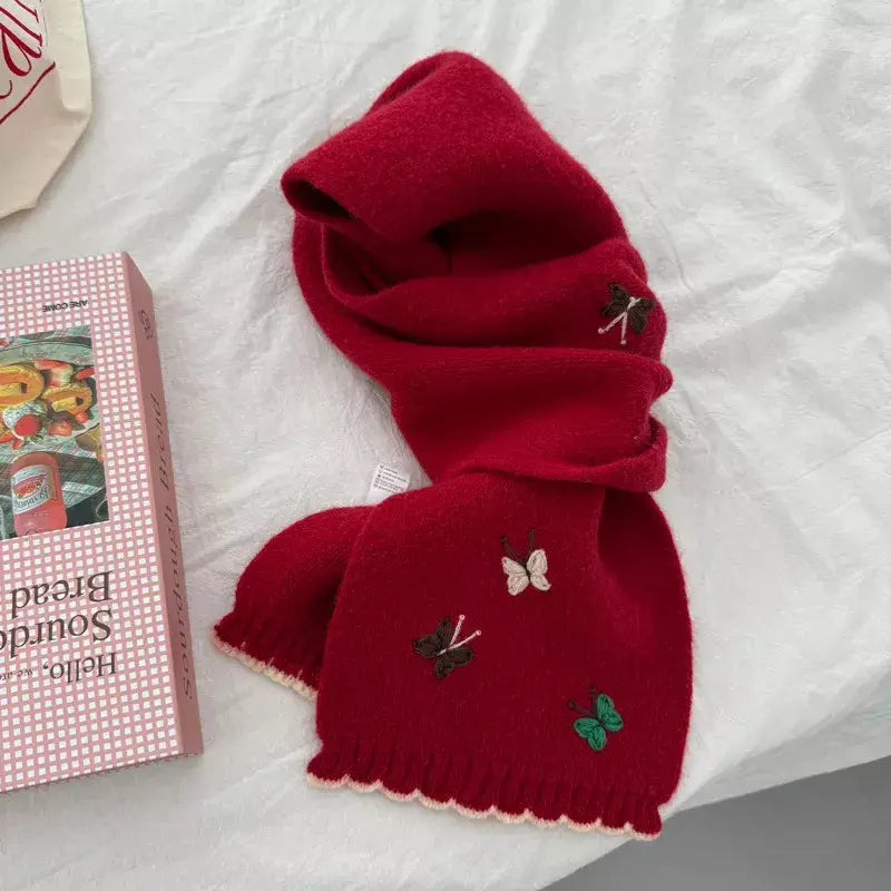 Butterfly Embroidered Knitted Scarf - Trendsi - Flyclothing LLC