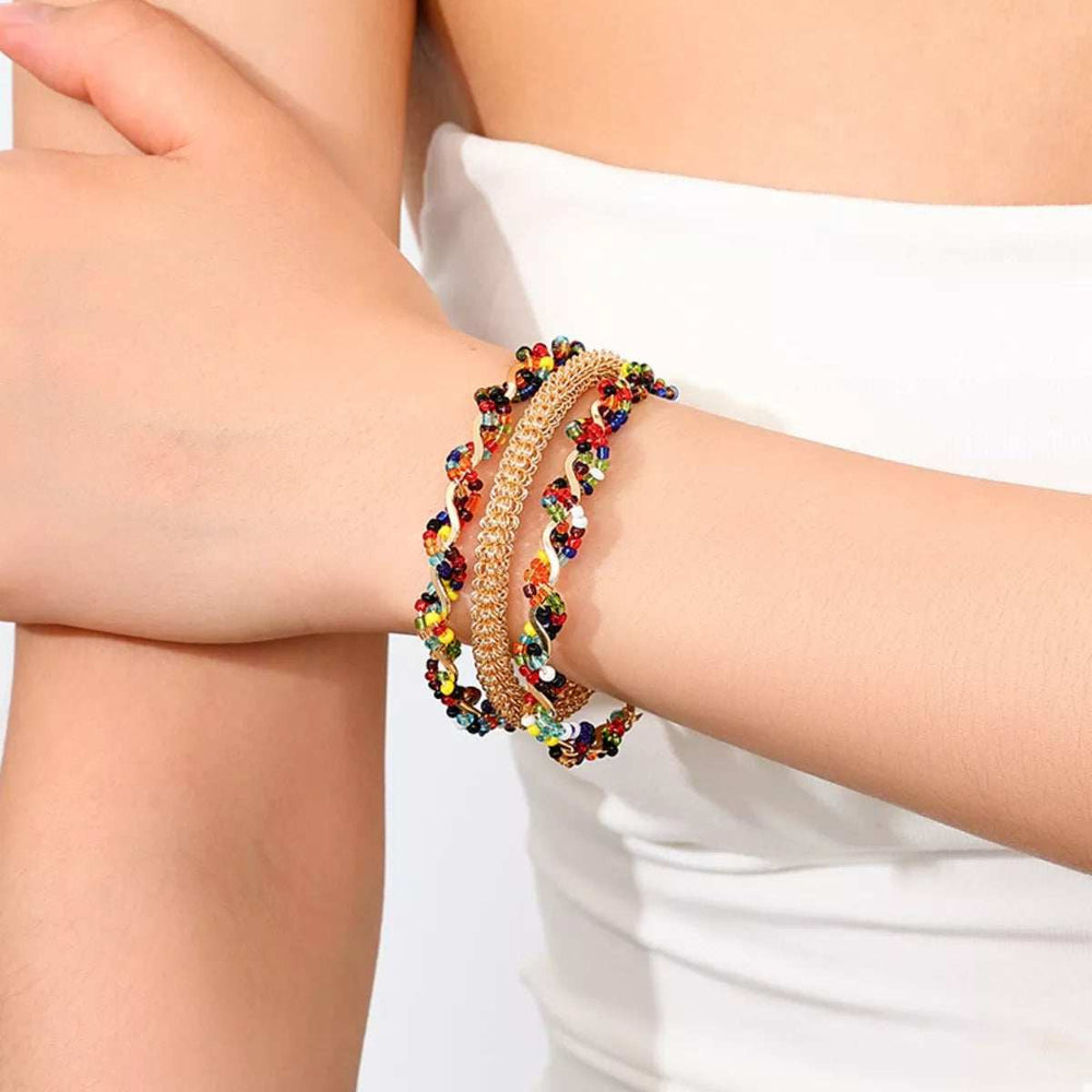 18K Gold-Plated Three Layered Open Bracelet - Trendsi - Flyclothing LLC