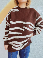 Contrast Round Neck Long Sleeve Sweater - Trendsi