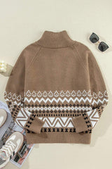 Zip Up Long Sleeve Geometric Cardigan - Trendsi - Flyclothing LLC
