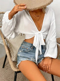 Tied V-Neck Cropped Cover-Up - Trendsi