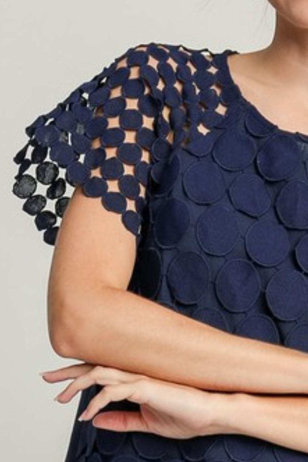 Umgee Full Size Mixed Polka Dot Lace Raglan Sleeve Boxy Cut Top Plus Size - Trendsi - Flyclothing LLC