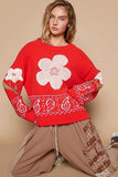 POL Flower Lace Patch Long Sleeve Sweater - Trendsi