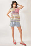 Davi & Dani Multi Color Crochet Sleeveless Knit Vest Top - Trendsi - Flyclothing LLC
