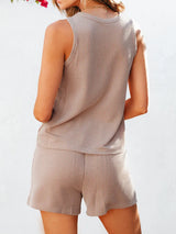 Round Neck Sleeveless Top and Shorts Set - Trendsi - Flyclothing LLC