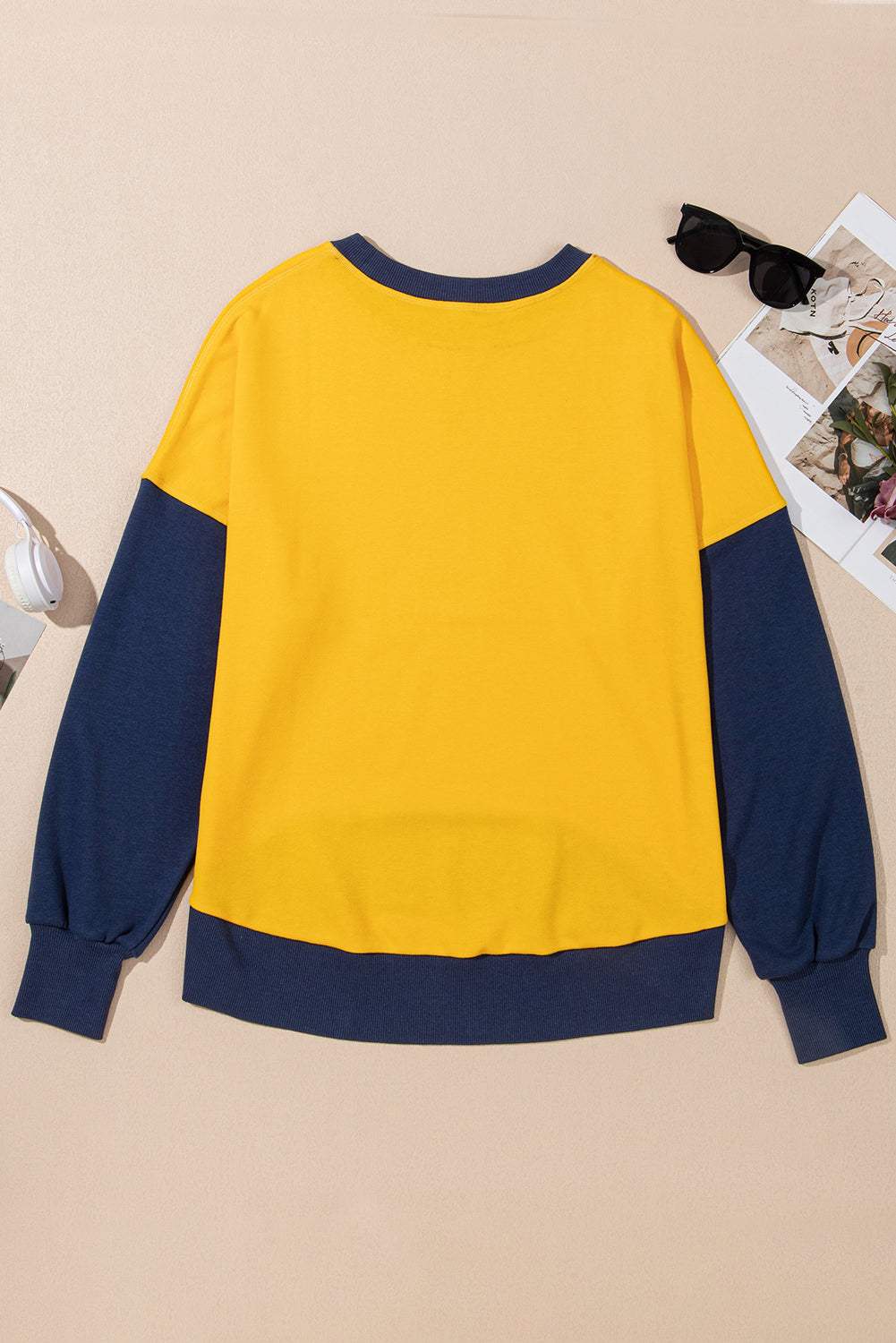 Contrast Round Neck Long Sleeve Sweatshirt - Trendsi - Flyclothing LLC