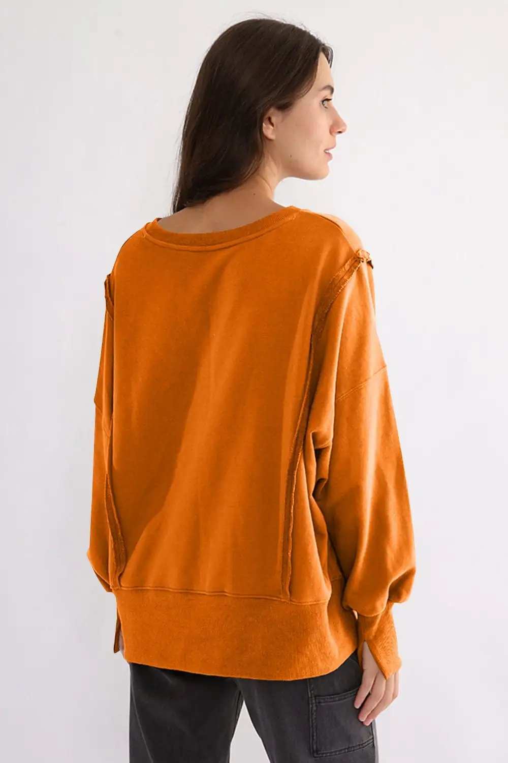 Exposed Seam High-Low Long Sleeve Sweatshirt - Trendsi - Flyclothing LLC